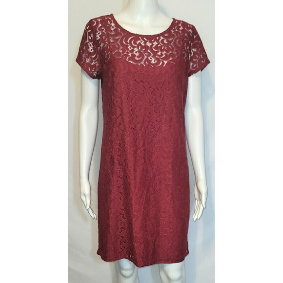 Ann Taylor LOFT Burgundy Layered Lace Shift Dress - Size 8 - Picture 1 of 12